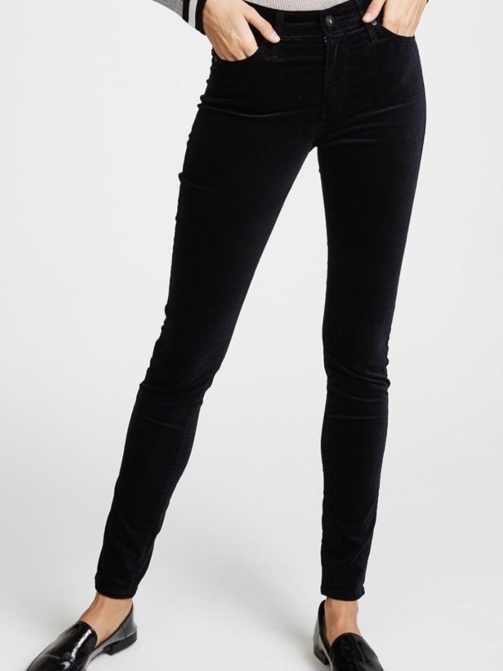 Ag Adriano Goldschmied Black Cropped Slim Velvet Pants